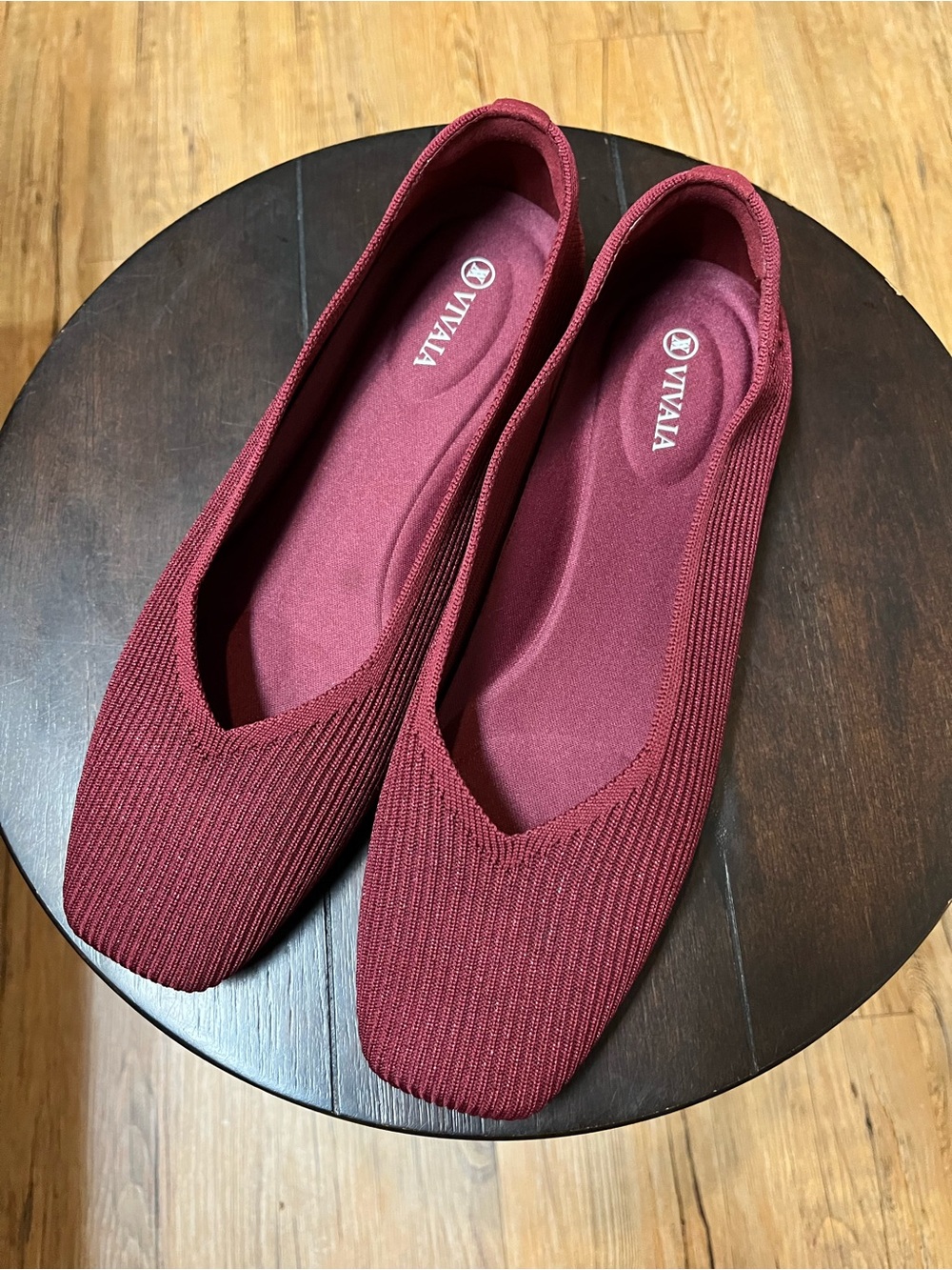 VIVAIA Burgundy Wine Knit Square Toe Flats US 10.5–11 / EU 41– New Without Tags